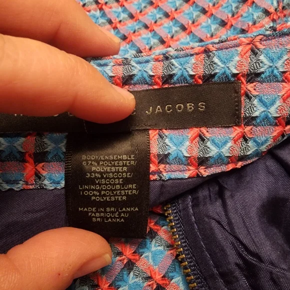 Marc By Marc Jacobs Designer Blue and Coral Plaid Checkered Mini Skirt Size 0 - Picture 6 of 8